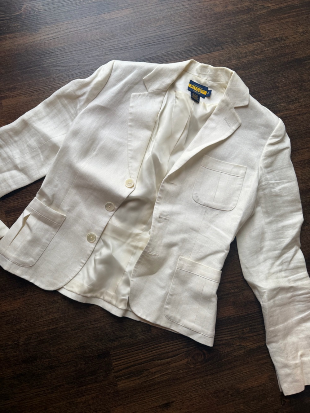 Rugby Ralph Lauren Cream Linen Blend Blazer Jacket